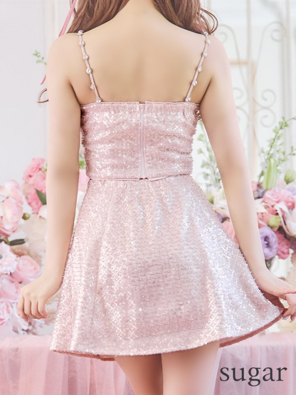 画像44: 【みな/関西コレクション着用】sugarコラボカラー・XSサイズあり【ROBE de FLEURS/ローブドフルール】サイドミニリボン/ スパンコール/ グロウ/ セットアップ/ フレア/ ミニドレス/ キャバドレス[OF08]