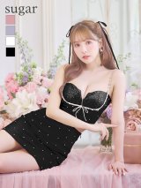 sugarコラボカラー・XSサイズあり【ROBE de FLEURS/ローブドフルール】ビジューリボンライン/ スパーク/ セットアップ/ タイト/ ミニドレス/ キャバドレス[OF2]
