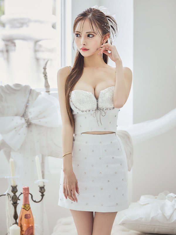 画像10: 【NENE/関西コレクション着用】sugarコラボカラー・XSサイズあり【ROBE de FLEURS/ローブドフルール】ビジューリボンライン/ スパーク/ セットアップ/ タイト/ ミニドレス/ キャバドレス[OF08]