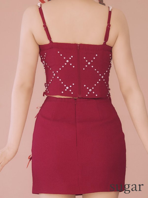 画像9: XSサイズあり【ROBE de FLEURS/ローブドフルール】サテンリボン/ ビジュー/ ガーリー/ セットアップ/ タイト/ ミニドレス/ キャバドレス[OF08]