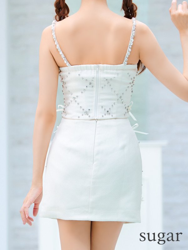 画像16: XSサイズあり【ROBE de FLEURS/ローブドフルール】サテンリボン/ ビジュー/ ガーリー/ セットアップ/ タイト/ ミニドレス/ キャバドレス[OF08]