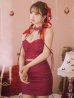 画像3: XSサイズあり【ROBE de FLEURS/ローブドフルール】ホルターネック/ リボン/ ラメ/ セットアップ/ タイト/ ミニドレス/ キャバドレス[OF2]