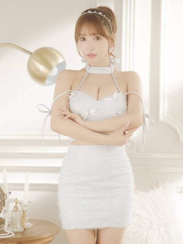 画像5: XSサイズあり【ROBE de FLEURS/ローブドフルール】バレエコア/ ミニリボン/ ラメチュール/ セットアップ/ タイト/ ミニドレス/ キャバドレス[OF08]