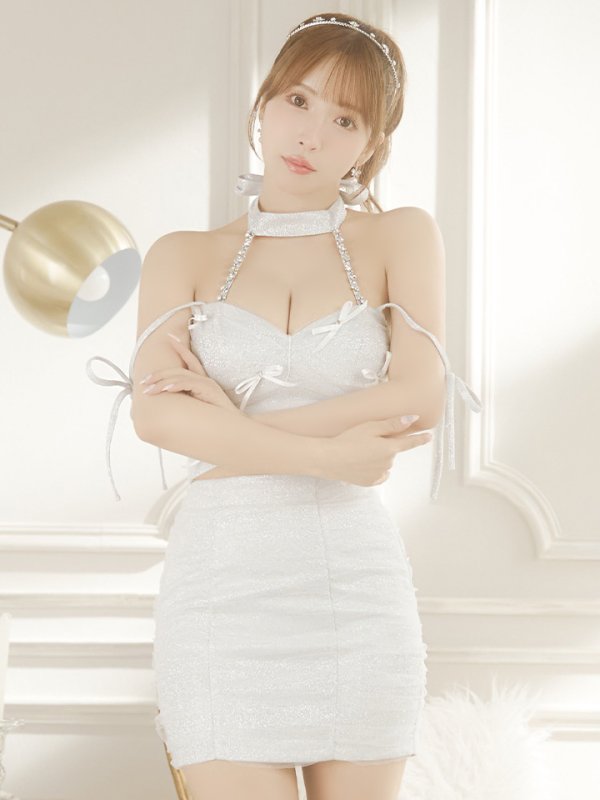 画像6: XSサイズあり【ROBE de FLEURS/ローブドフルール】バレエコア/ ミニリボン/ ラメチュール/ セットアップ/ タイト/ ミニドレス/ キャバドレス[OF08]