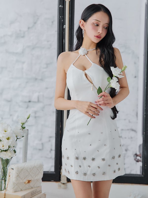 画像3: XSサイズあり【ROBE de FLEURS/ローブドフルール】サテンチュールリボン/ クロスネック/ タイト/ ミニドレス/ キャバドレス[OF08]