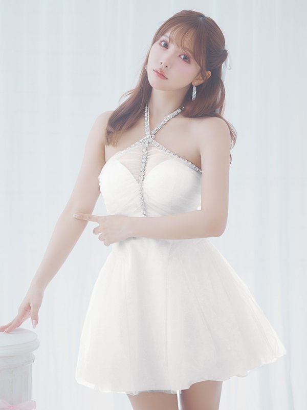 画像5: XSサイズあり【ROBE de FLEURS/ローブドフルール】バレエコア/ ラメチュール/ ビジュー/ フレア/ ミニドレス/ キャバドレス[OF08]