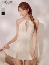 即日発送【ROBE de FLEURS/ローブドフルール】バストカット/ ビジューネック/ フラワー/ ミニドレス/ キャバドレス[OF08]