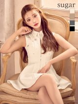 【予約商品/11月下旬発送予定】XSサイズあり【ROBE de FLEURS/ローブドフルール】襟付き/ ノースリーブ/ フレア/ ミニドレス/ キャバドレス[OF08]