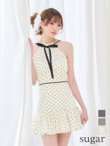 【いおり/関西コレクション着用】XSサイズあり【ROBE de FLEURS/ローブドフルール】ドット/ オーガンジー/ ホルターリボン/ ミニドレス/ キャバドレス[OF08]