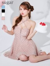 【予約商品/6月中旬発送予定】XSサイズあり【ROBE de FLEURS/ローブドフルール】ビジュー/ ホルター/ ラメニット/ フレア/ ミニドレス/ キャバドレス[OF2]