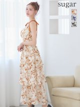 【予約商品/4月下旬発送予定】XSサイズあり【ROBE de FLEURS/ローブドフルール】フラワー/ シフォン/ ティアード/ ワンピース/ ミディアムドレス/ キャバドレスlong[OF08]