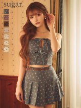 即日発送【ROBE de FLEURS/ローブドフルール】小花柄/ レザーパイピング/ プリーツ/ セットアップ/ フレア/ ミニドレス/ キャバドレス[OF08]