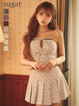 即日発送【ROBE de FLEURS/ローブドフルール】小花柄/ レザーパイピング/ プリーツ/ セットアップ/ フレア/ ミニドレス/ キャバドレス[OF08]