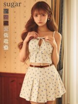 即日発送【ROBE de FLEURS/ローブドフルール】小花柄/ レザーパイピング/ プリーツ/ セットアップ/ フレア/ ミニドレス/ キャバドレス[OF08]