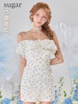 XSサイズあり【ROBE de FLEURS/ローブドフルール】ラメ/ フラワー/ ギャザー/ シフォン/ フリル/ ワンショル/ ベア/ 2way/ タイト/ ミニドレス/ キャバドレス[OF08]