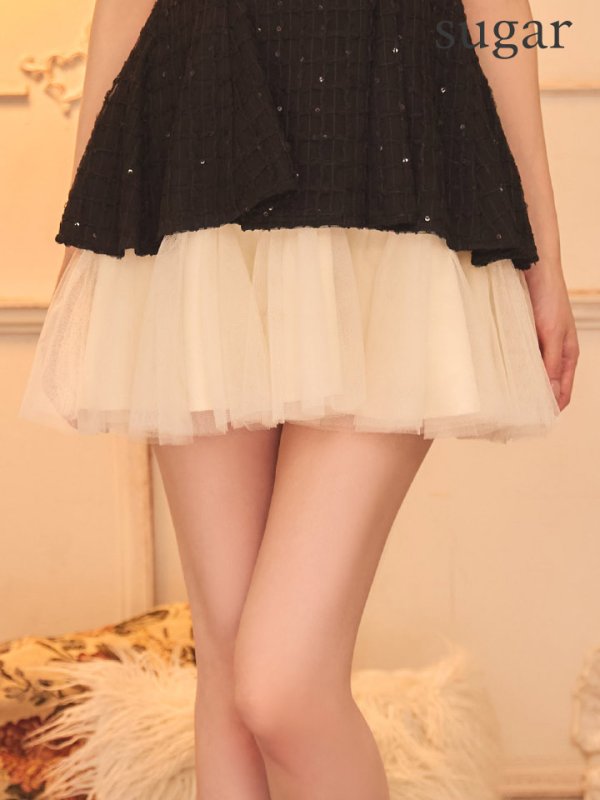 ブラックxアイボリー　モデル：羽澄まり　身長：158cm　着用サイズ：Sサイズ