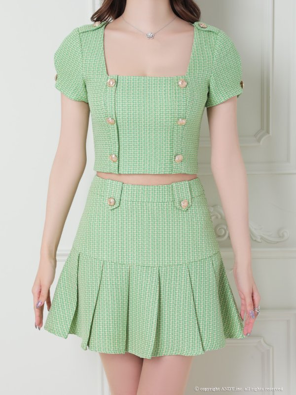 画像19: 【an /アン】ツイード/ ボタン/ ショートスリーブ/ 袖あり/ セットアップ/ Aライン/ 裾プリーツ/ ミニドレス/ キャバドレス[OF05]