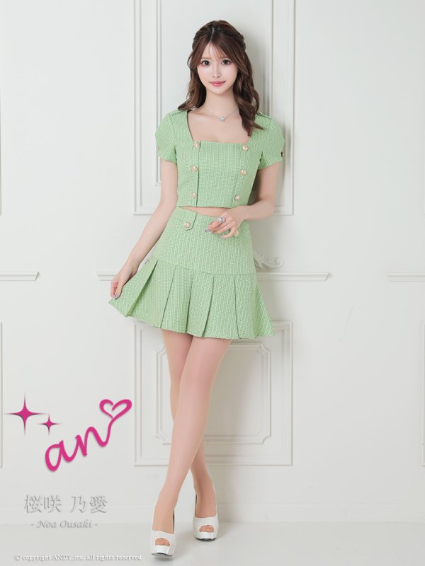 画像17: 【an /アン】ツイード/ ボタン/ ショートスリーブ/ 袖あり/ セットアップ/ Aライン/ 裾プリーツ/ ミニドレス/ キャバドレス[OF05]