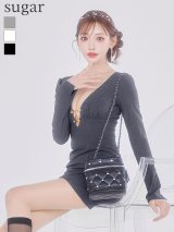 XSサイズあり【ROBE de FLEURS Glossy/ローブ・ド・フルール グロッシー】バストカット/ ロングスリーブ/ タイト/ ミニドレス/ キャバドレス[OF2]