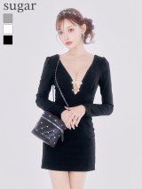 XSサイズあり【ROBE de FLEURS Glossy/ローブ・ド・フルール グロッシー】バストカット/ ロングスリーブ/ タイト/ ミニドレス/ キャバドレス[OF2]
