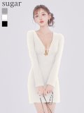 XS-Lサイズあり【Glossy/グロッシー】バストカット/ ロングスリーブ/ タイト/ ミニドレス/ キャバドレス[OF2]