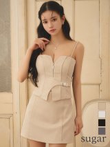 XSサイズあり【Glossy/グロッシー】フロントジップ/ サイドベルト/ セットアップ/ タイト/ ミニドレス/ キャバドレス[OF08]