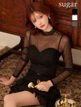 【予約商品/10月下旬発送予定】【Glossy/グロッシー】シアーチュール/ フリル/ セットアップ/ ティアード/ 長袖/ ラメ/ シフォン/ ストレッチ/ フレア/ ミニドレス/ キャバドレス[OF08]