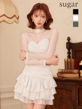 【予約商品/10月下旬発送予定】【Glossy/グロッシー】シアーチュール/ フリル/ セットアップ/ ティアード/ 長袖/ ラメ/ シフォン/ ストレッチ/ フレア/ ミニドレス/ キャバドレス[OF08]