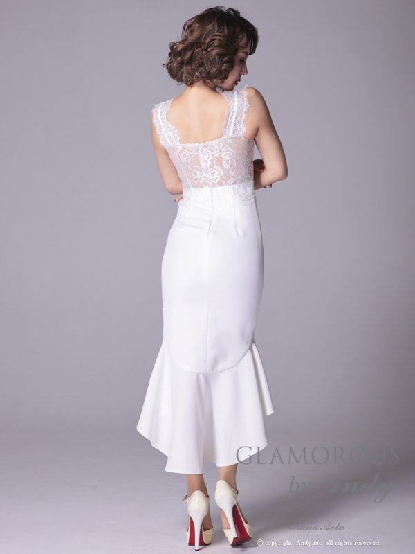 画像4: 【Andy GLAMOROUS/アンディグラマラス】マーメイド/ フリルデザイン/ レース/ ノースリーブ/ テールカット/ タイト/ ミディアム丈/ ミニドレス/ キャバドレス[OF05]