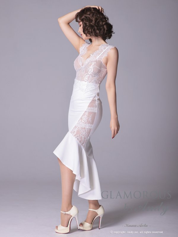 画像3: 【Andy GLAMOROUS/アンディグラマラス】マーメイド/ フリルデザイン/ レース/ ノースリーブ/ テールカット/ タイト/ ミディアム丈/ ミニドレス/ キャバドレス[OF05]