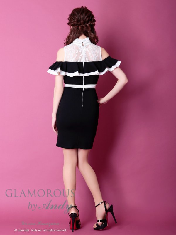 画像4: 【SALE】【Andy GLAMOROUS/アンディグラマラス】バイカラー/ オフショルダー/ ハイネック/ ストレッチ/ タイト/ ミニドレス / キャバドレス[FB03]