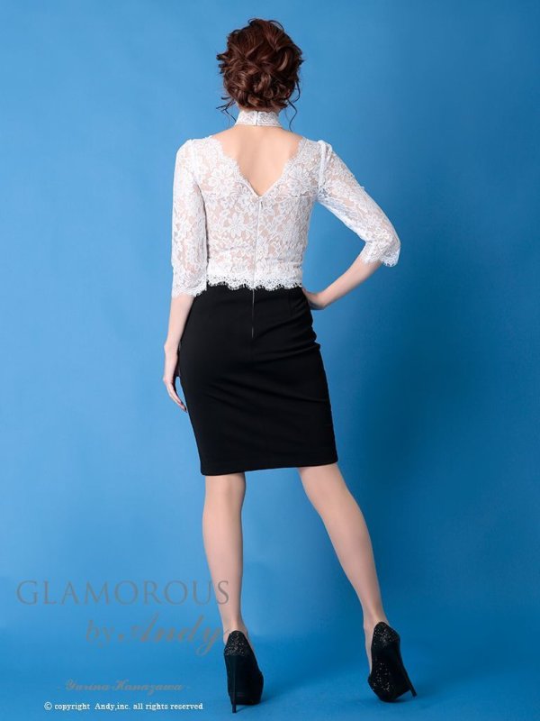 画像5: 【Andy GLAMOROUS/アンディグラマラス】チョーカーデザイン/ バイカラー/ レース/ 切り替え/ 袖あり/ タイト/ ミニドレス/ キャバドレス[FB03]