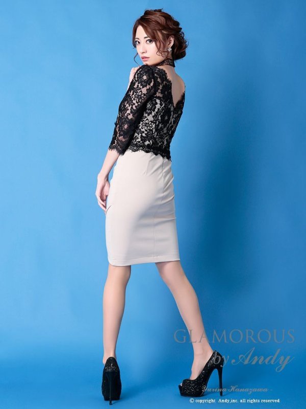 画像14: 【Andy GLAMOROUS/アンディグラマラス】チョーカーデザイン/ バイカラー/ レース/ 切り替え/ 袖あり/ タイト/ ミニドレス/ キャバドレス[FB03]
