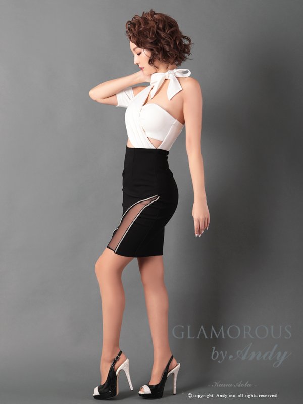 画像10: 【Andy GLAMOROUS/アンディグラマラス】バイカラー/ シアー/ ワンショル/ カットアウト/ タイト/ ミニドレス/ キャバドレス[OF05]