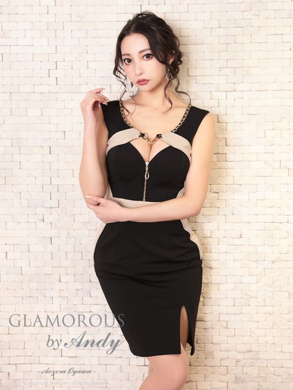 画像3: 【Andy GLAMOROUS/アンディグラマラス】バイカラー/ ラインデザイン/ ストレッチ/ アクセサリーチャーム/ タイト/ ミニドレス/ キャバドレス[OF05]