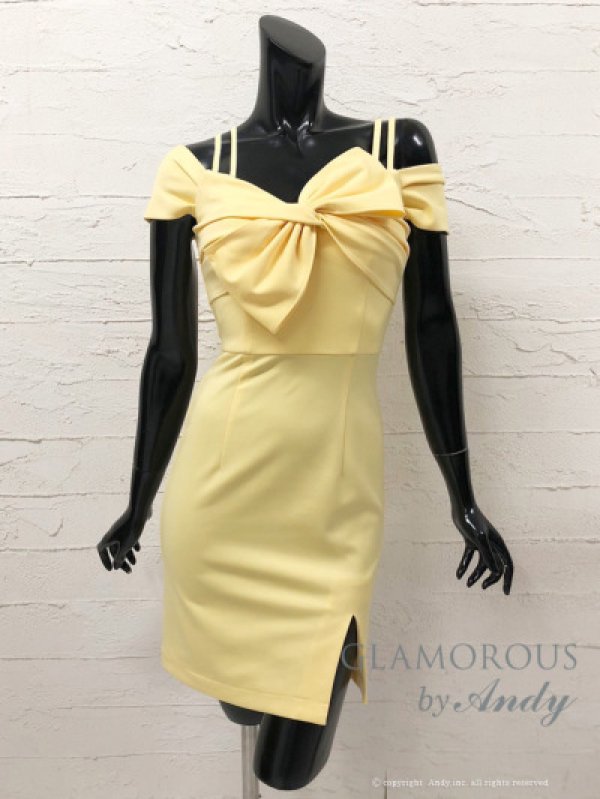 画像2: 【Andy GLAMOROUS/アンディグラマラス】オフショル/ ワンカラー/ スリット/ リボン/ タイト/ ミニドレス/ キャバドレス[FB03]