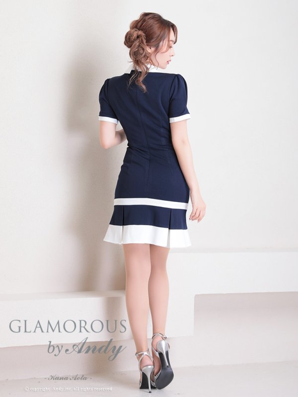 画像5: 【Andy GLAMOROUS/アンディグラマラス】襟付き/ バイカラー/ カットアウト/ 袖あり/ 半袖/ プリーツ/ タイト/ ミニドレス/ キャバドレス[OF05]