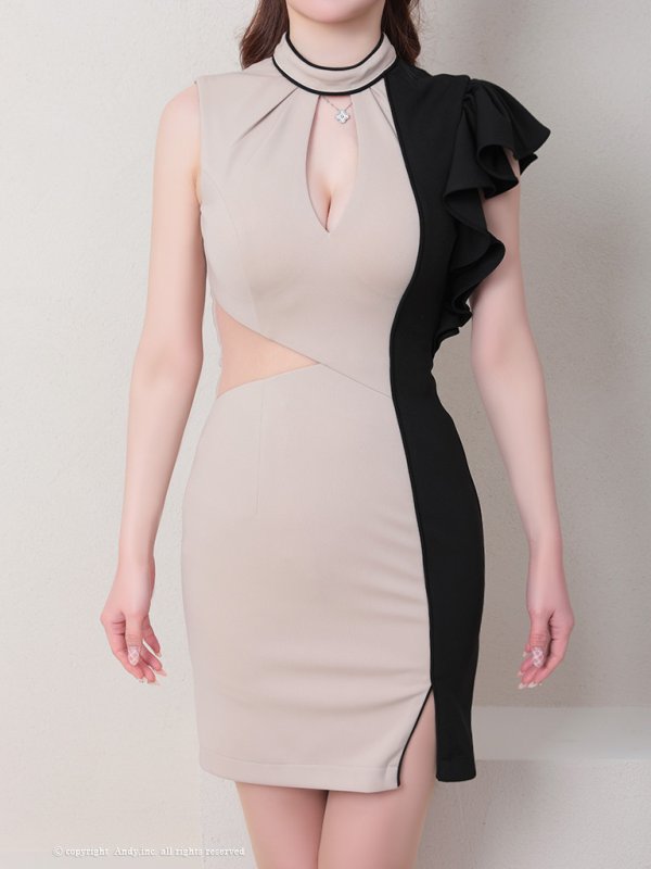 画像15: 【Andy GLAMOROUS/アンディグラマラス】バイカラー/ フリル/ ハイネック/ カットアウト/ タイト/ ミニドレス/ キャバドレス[OF05]