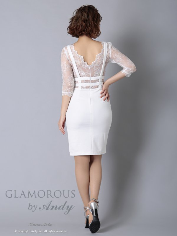 画像4: 【Andy GLAMOROUS/アンディグラマラス】レース切替/ Vネック/ レース/ 袖あり/ 五分袖/ タイト/ ミディアム丈/ ミニドレス/ キャバドレス[OF05]
