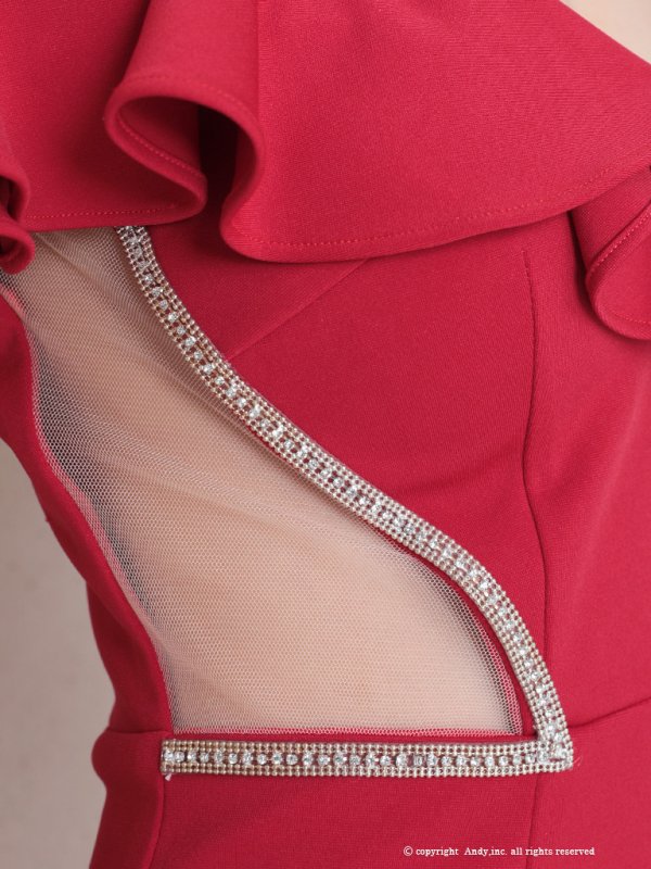 画像15: 【Andy GLAMOROUS/アンディグラマラス】フリル/ オフショル/ カットアウト/ フロントジップ/ シアー/ ロングドレス/ キャバドレス long[OF05]