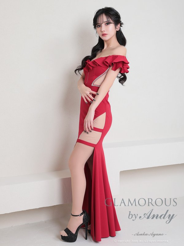 画像11: 【Andy GLAMOROUS/アンディグラマラス】フリル/ オフショル/ カットアウト/ フロントジップ/ シアー/ ロングドレス/ キャバドレス long[OF05]