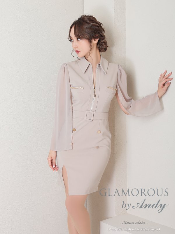 画像2: 【GLAMOROUS ANDY Fashion Press 11 COLLECTION 02】スリットスリーブジャケット/ 襟付き/ ジップ/ チェーンパイピング/ スリットスカート/ タイト/ ミニドレス/ キャバドレス[OF05]