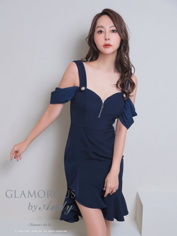 画像2: XSサイズあり【GLAMOROUS ANDY Fashion Press 13 COLLECTION 03】ワンカラー/ フロントジップ/ ボタン/ フリル/ テールカット/ タイト/ ミニドレス/ キャバドレス[OF05]