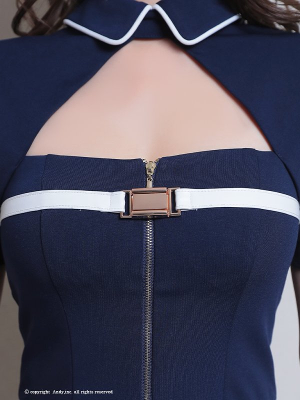 画像25: XSサイズあり【Andy GLAMOROUS/アンディグラマラス】襟付き/ バイカラー/ フロントジップ/ ベルト/ 袖あり/ 半袖/ プリーツ/ Aライン/ セットアップ/ ミニドレス/ キャバドレス[OF05]