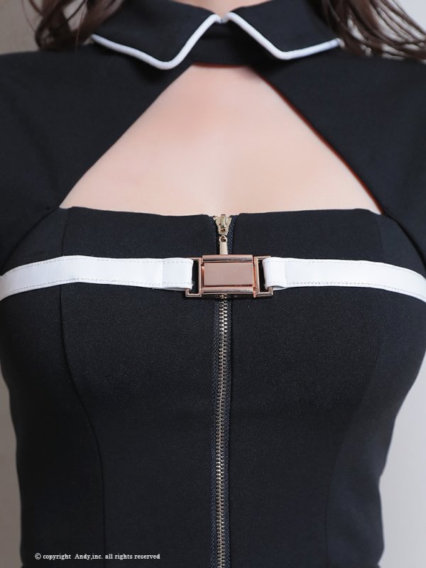 画像16: XSサイズあり【Andy GLAMOROUS/アンディグラマラス】襟付き/ バイカラー/ フロントジップ/ ベルト/ 袖あり/ 半袖/ プリーツ/ Aライン/ セットアップ/ ミニドレス/ キャバドレス[OF05]