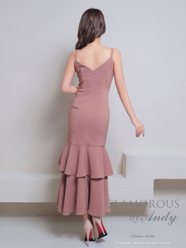 画像22: XSサイズあり【Andy GLAMOROUS/アンディグラマラス】ワンカラー/ キャミソール/ フリル/ ストレッチ/ フレア/ スリット/ ミディアムドレス/ キャバドレス[OF05]