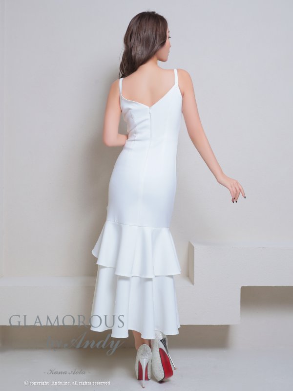 画像28: XSサイズあり【Andy GLAMOROUS/アンディグラマラス】ワンカラー/ キャミソール/ フリル/ ストレッチ/ フレア/ スリット/ ミディアムドレス/ キャバドレス[OF05]