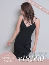 【決算SALE開催中！! 】XSサイズあり【Andy GLAMOROUS/アンディグラマラス】ワンカラー/ キャミソール/ フリル/ ストレッチ/ フレア/ スリット/ ミディアムドレス/ キャバドレス[FB03]