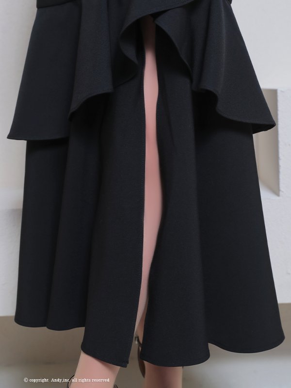 画像6: XSサイズあり【Andy GLAMOROUS/アンディグラマラス】ワンカラー/ キャミソール/ フリル/ ストレッチ/ フレア/ スリット/ ミディアムドレス/ キャバドレス[OF05]