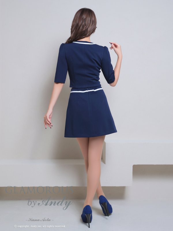 画像6: XSサイズあり【Andy GLAMOROUS/アンディグラマラス】バイカラー/ ジップ/ セットアップ/ 袖あり/ 半袖/ フレア/ ミニドレス/ キャバドレス[OF05]